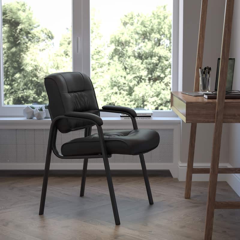 Upholstered Tufted Executive Reception Chair with Padded Arms - 23.25"W x 26"D x 36"H - Black Faux Leather