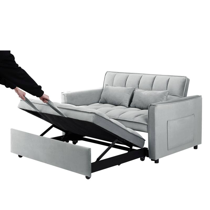 3-in-1 Modern Convertible Velvet Double Futon Sofa Bed with 2 Pillows