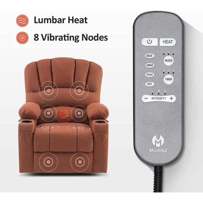 MCombo Power Lift Recliner Chair, Massage and Heat for Elderly, Extended Footrest,Cup Holders, USB Ports 7095
