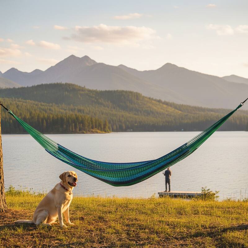 Mayan Family Hammock XXL Blue Handwoven Thick Cord - 880-lb. Capacity