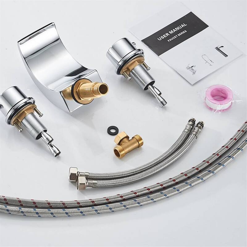 LED Widespread Bathroom Faucet With Drain Assembly 3 Holes Waterfall Bathroom Sink Faucets WIth Light 2 Handle Basin Vanity Tap