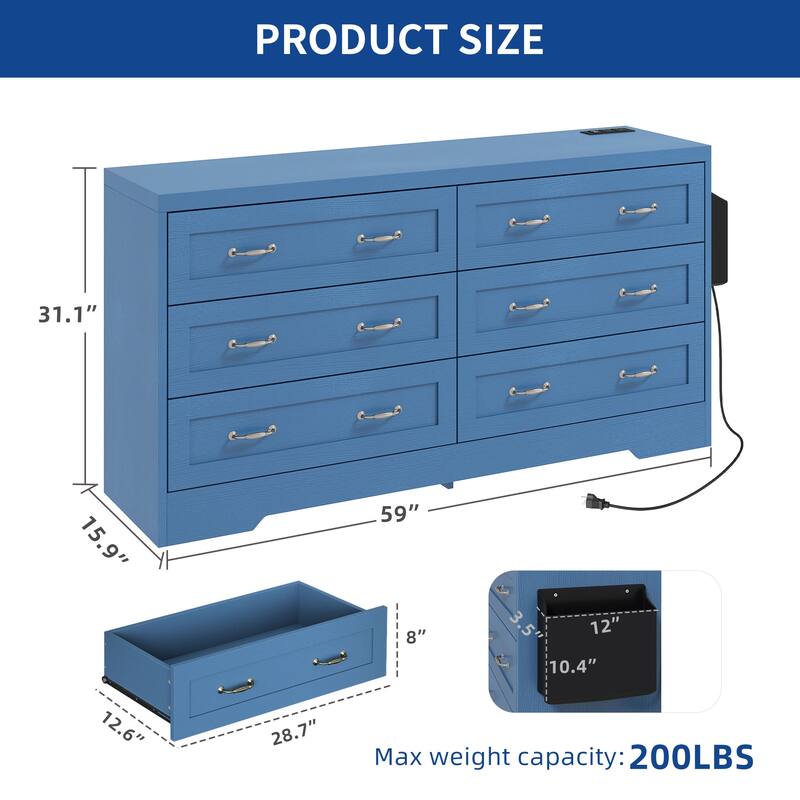 Moasis 6-Drawer 7-Drawer Double Dresser with Power Outlet and Organizer Bag