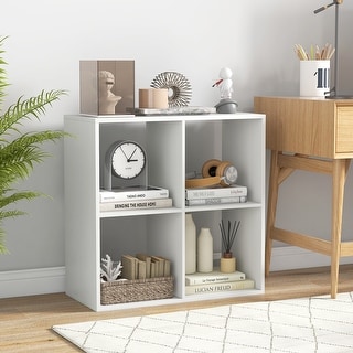 White 4 Cube Opne Back Bookshelf with Back Guardrail for Living