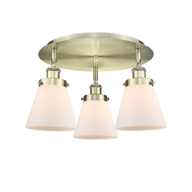 Innovations Lighting Cone - 3 Light 18" Flush Mount - Antique Brass/Matte White
