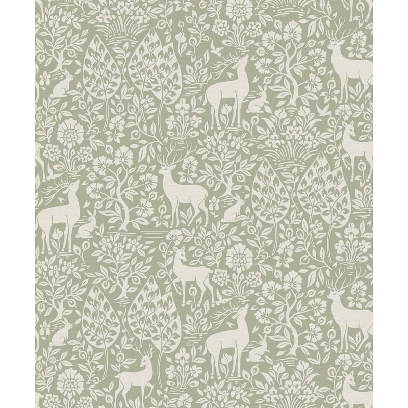 Deer Woods Non-pasted Wallpaper – 396in. x 21in. – Covers 56 square feet - Sage Green