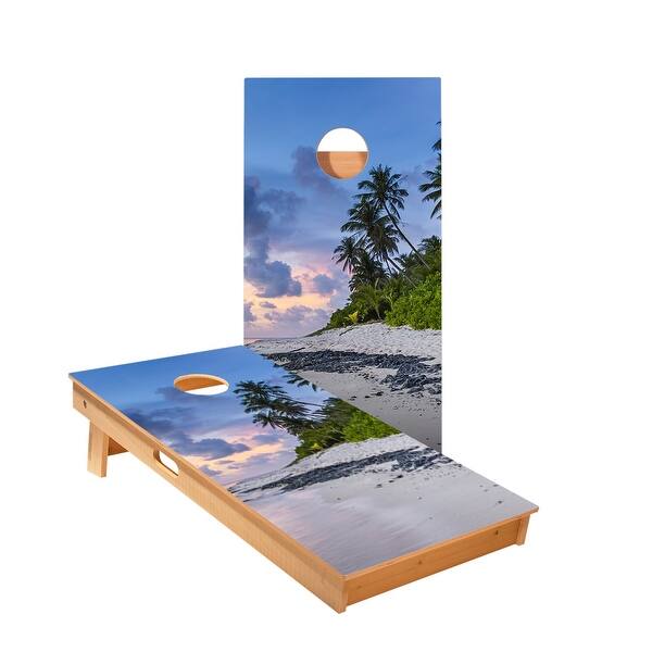 slide 2 of 5, Beach Scene Cornhole Boards NO Bags - Add Board Lights