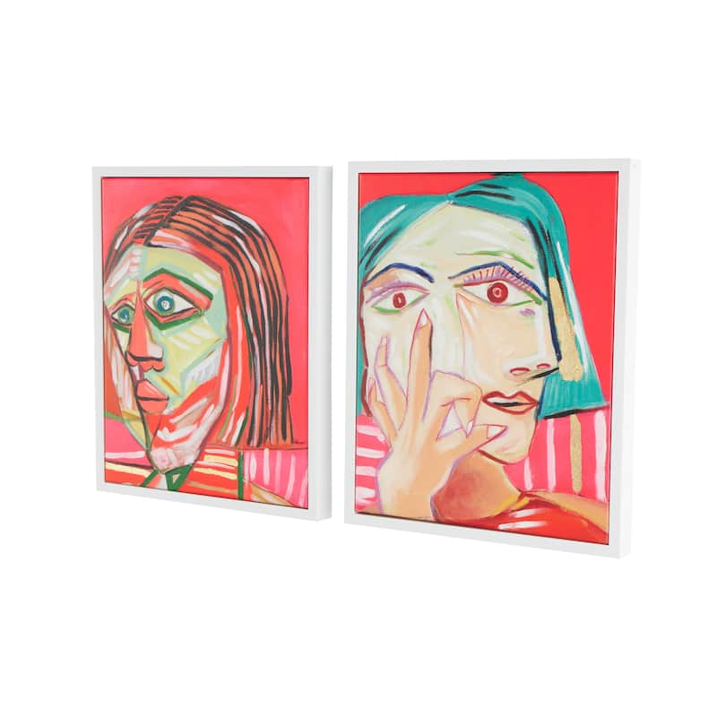 Canvas Face Framed Wall Art with Teal and Black Accents - Set of 2 Pink - Roche River Decor