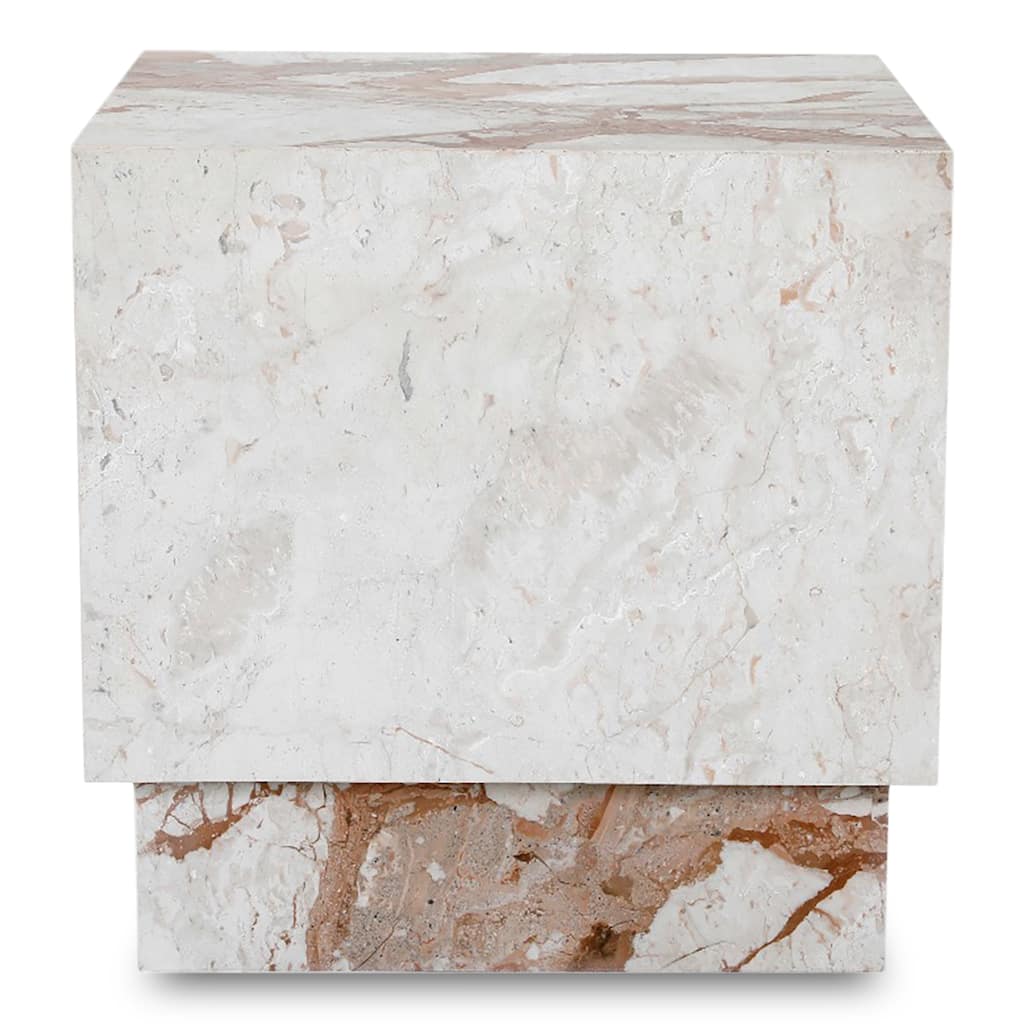 NADAAL STUDIOS Tahlira Accent Table, Square Breccia Aurora Marble Top with Recessed Base, MDF Core, Breccia Marble