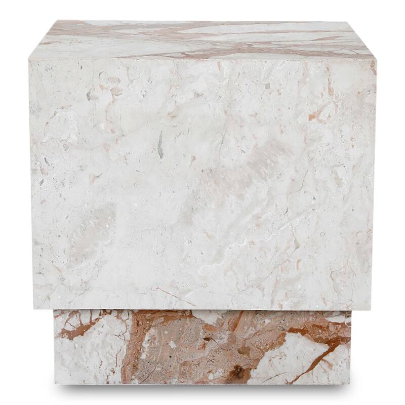 NADAAL STUDIOS Tahlira Accent Table, Square Breccia Aurora Marble Top with Recessed Base, MDF Core, Breccia Marble - Marble - Breccia Marble