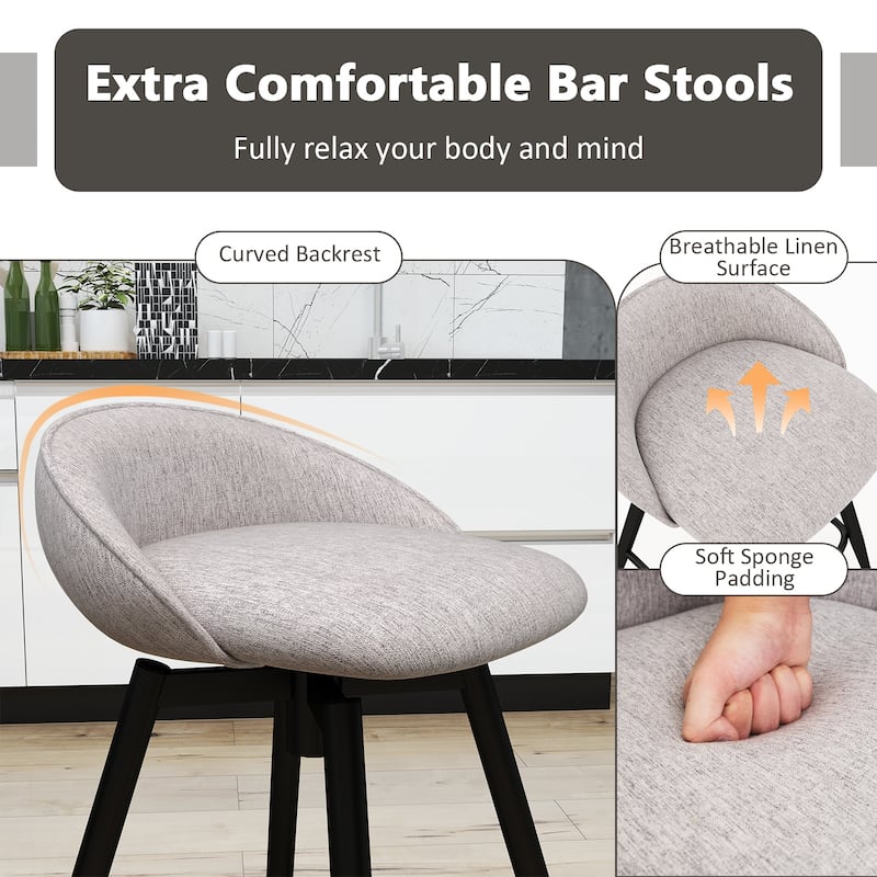 Gymax 25'' Upholstered Bar Stools Set of 4 w/ Footrest Backrest &