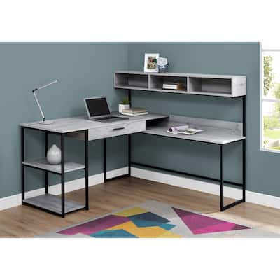L-Shaped Computer Desk with Storage & Metal Base