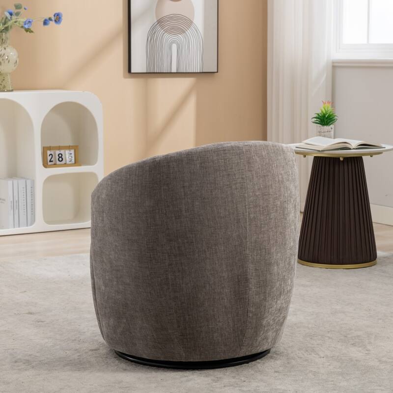 Chenille Fabric Swivel Accent Barrel Armchair with Coating Metal Ring