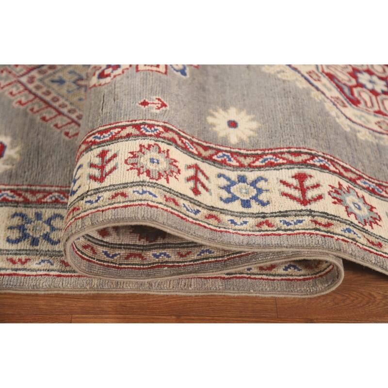 Geometric Grey Kazak Runner Rug Handmade Wool Carpet - 2'10" x 19'7"
