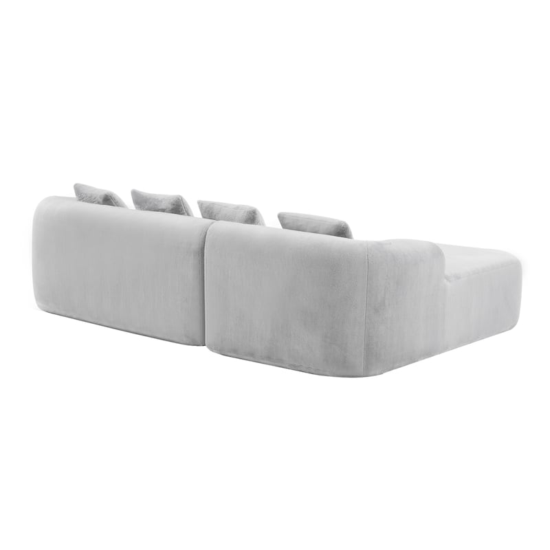 Full Compression L-Shape Sectional Sofa With Curved Chaise, Beige Modular Chenille Couch,High-Density