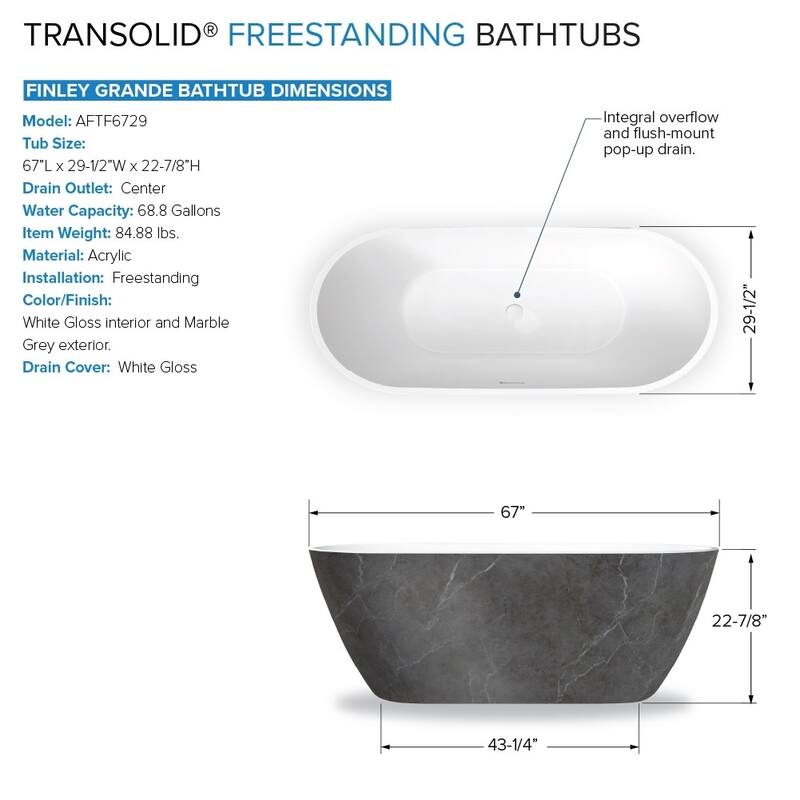 Transolid K-AFTF6729-G31M40 Finley Grande 67" Free Standing Acrylic