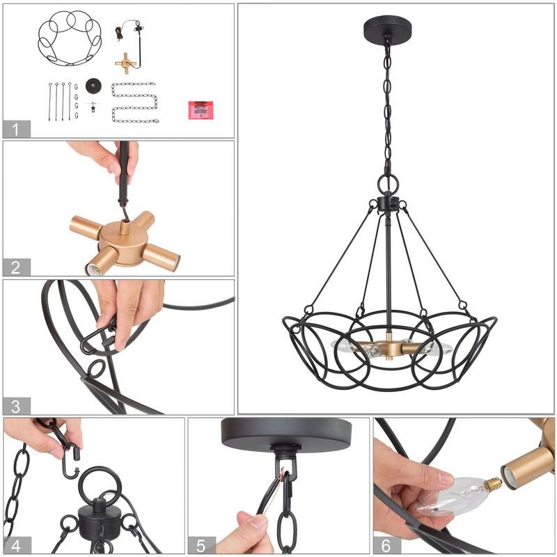 Rustic Farmhouse Black 4-light Drum Chandelier Ceiling Pendant for Dining Room Entryway - D 19.5"* H19.7"