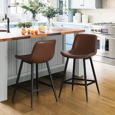 Modern Industrial Counter Stools Faux Leather Upholstered Counter Height Bar tools with Back