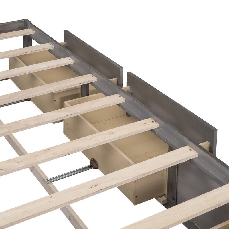 Full Size And Queen Size Platform Bed with 6 Storage Drawers,Antique White