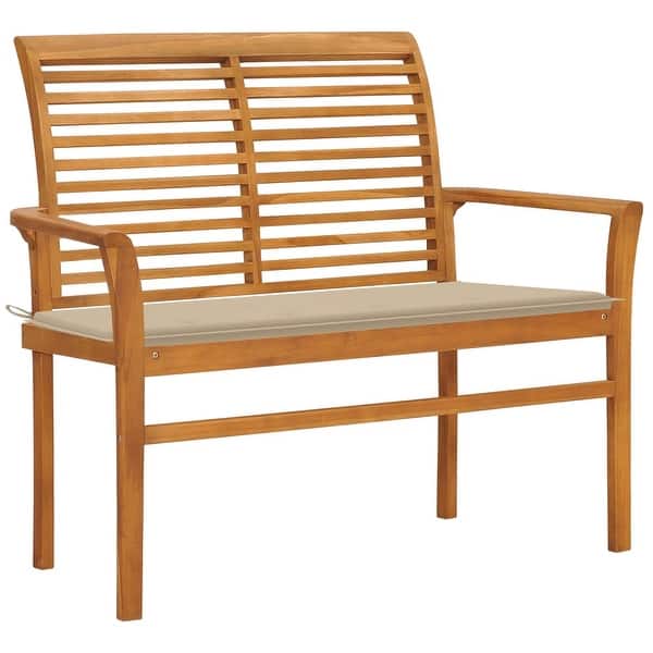 slide 2 of 9, vidaXL Patio Bench with Beige Cushion 44.1" Solid Teak Wood - 44.1" x 21.7" x 37"