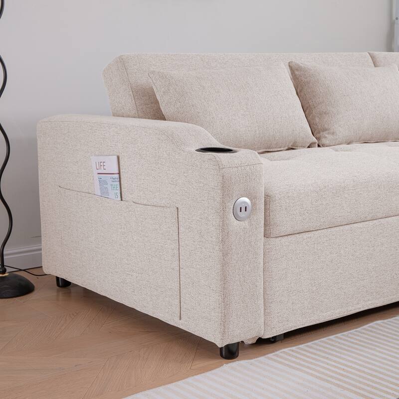 3 In 1 Adjustable Sleeper Sofa Couch with USB Port & Cupholders
