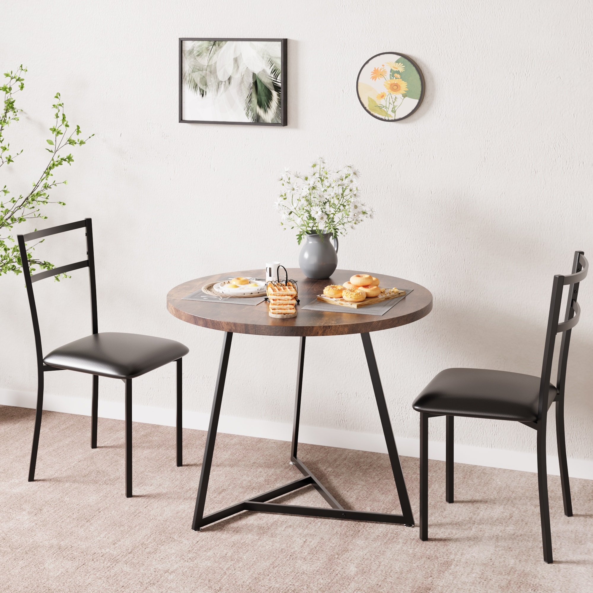 Lasyn Marble White Gold Round 3 Piece Dining Table Set for Small Space On Sale Bed Bath Beyond 38998472