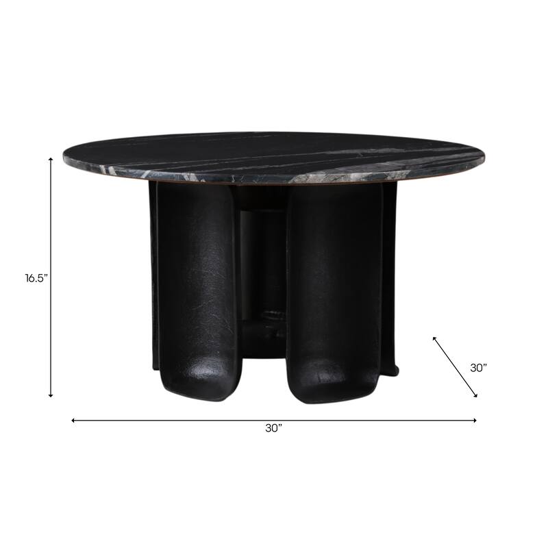 Marble Coffee Table Round Sculptural Pedestal - 30" Black - 30.0"