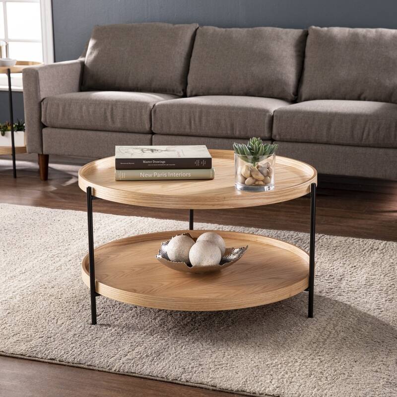HomeRoots 33" Natural And Natural Brown Manufactured Wood And Metal Round Coffee Table - 33.25 x 32.75 x 18 - 33.25 x 32.75 x 18