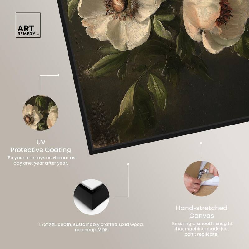 White Peonies in Dark I Canvas by Art Remedy