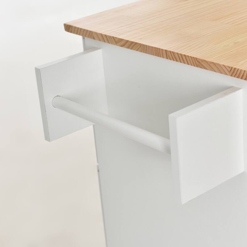 52.7" W Rolling Mobile Kitchen Island with Solid Wood Top and Locking Wheels,Storage Cabinet and Drop Leaf Breakfast Bar