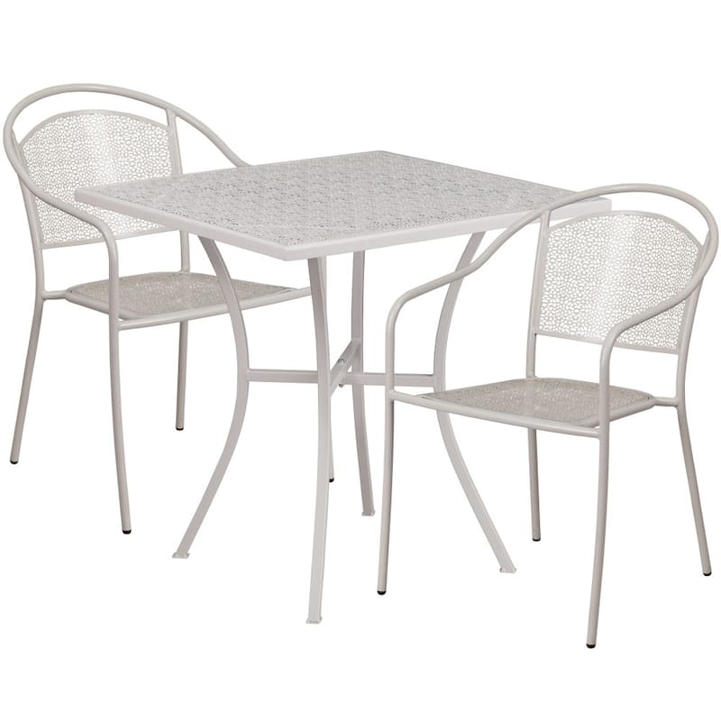 28'' Square Indoor-Outdoor Steel Patio Table Set with 2 Round Back Chairs