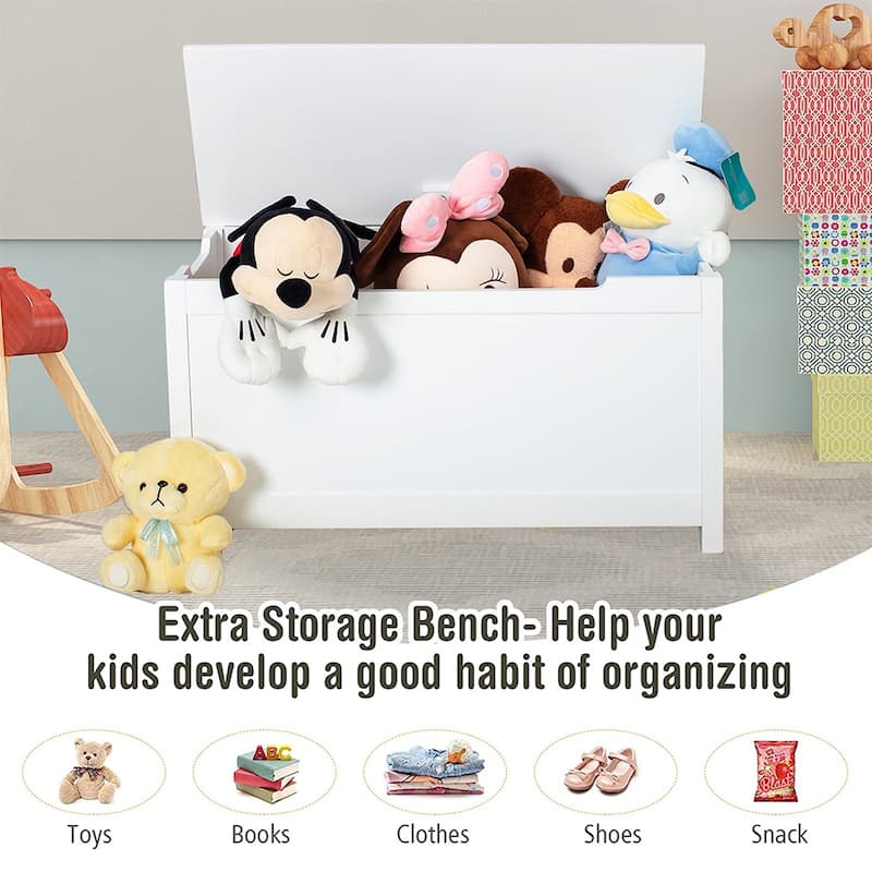 Toy Box Toy Storage Chest Bench with Safety Hinged Lid for Ages 3+