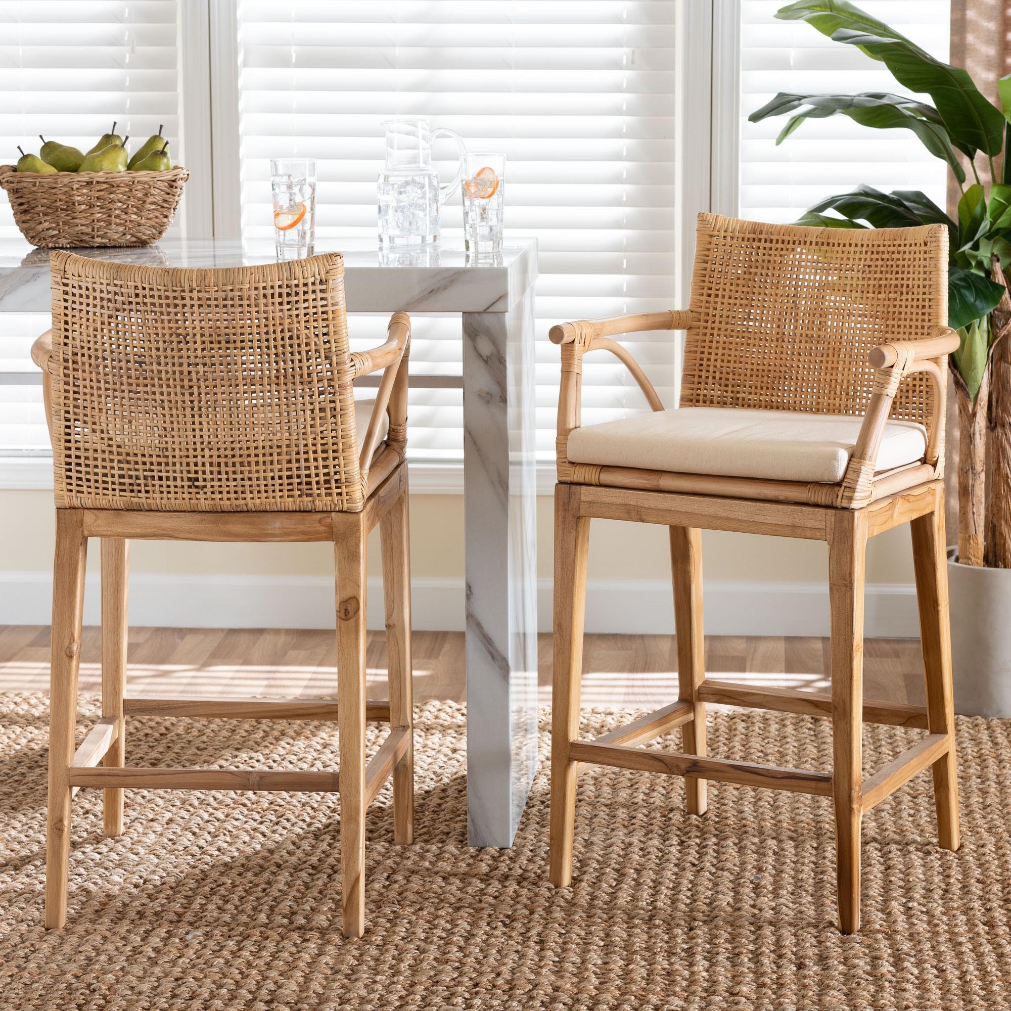 bali & pari Storsel Natural Rattan and Teak Wood Counter Stool