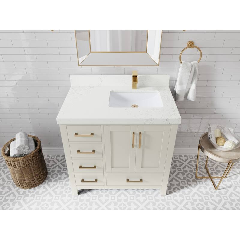 Willow Collections 36 in. W x 22 in. D Malibu Right Offset Sink Bathroom Vanity with Countertop - 2" Empira White - FineGrain