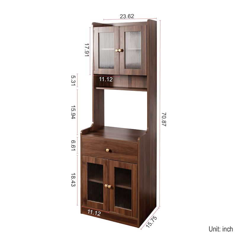Farmhouse Kitchen Pantry Hutch with Microwave Stand, Freestanding Buffet Sideboard & Coffee Bar Cabinet with Storage