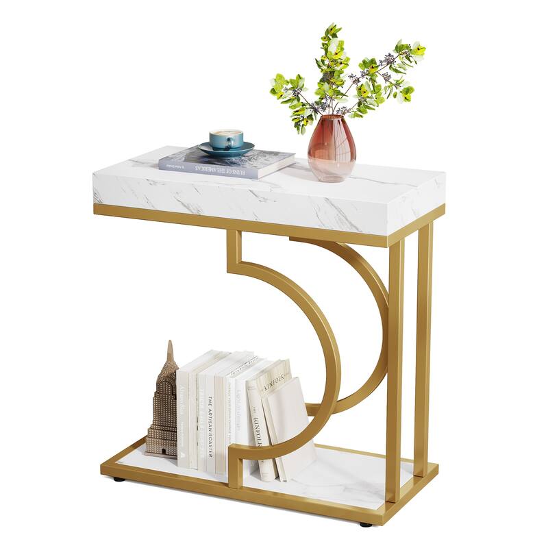 Modern Side Table, C Shaped End Table, Chairside Sofa Bedside Table for Living Room