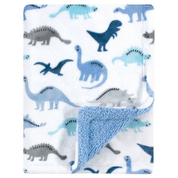 slide 1 of 1, Luvable Friends Baby Boy Plush Blanket with Faux Shearling Back, Dino, One Size - Dino - One Size Dino - One Size
