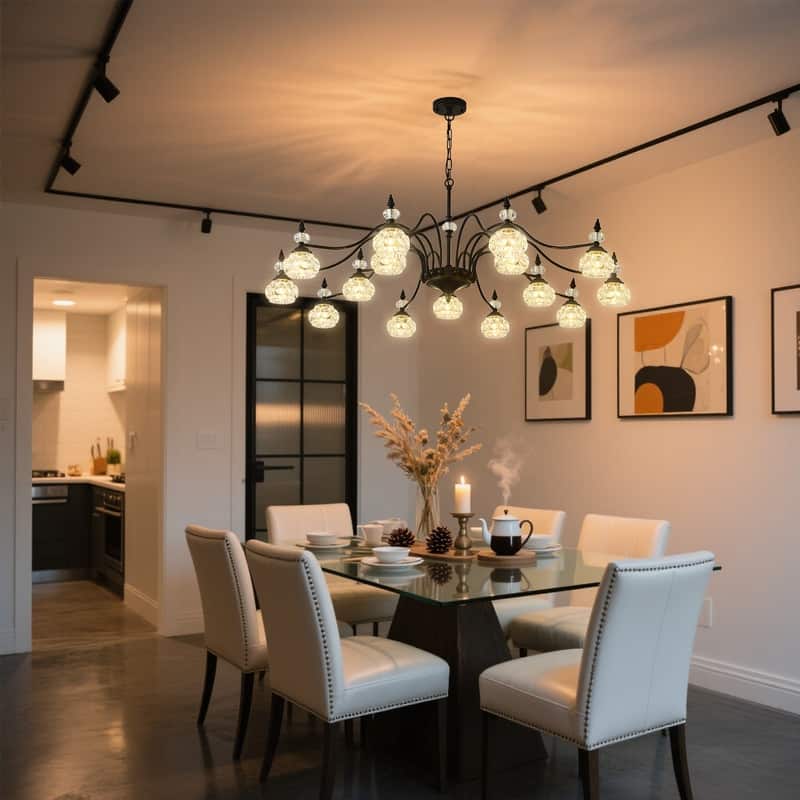Farmhouse Black Glass Chandelier Modern French Country Pendant Light