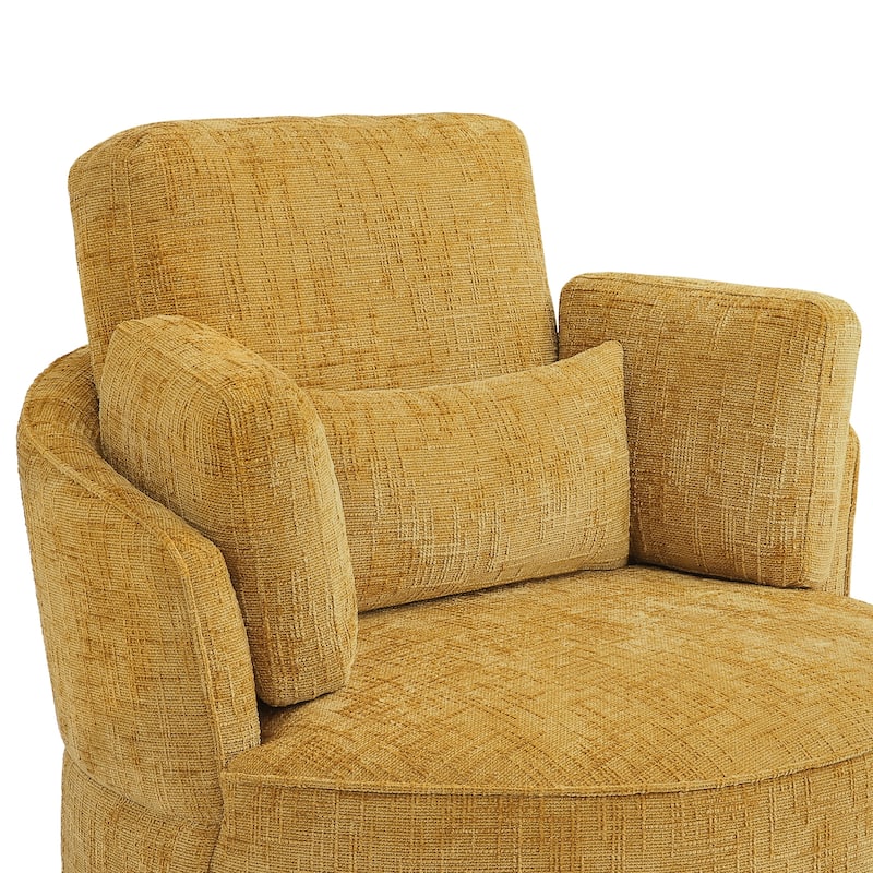 Modern 40.''W Upholstered Comfortable Swivel Barrel Accent Chair with Pillows
