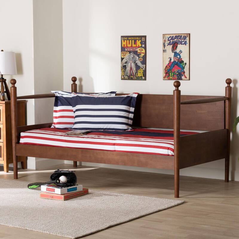 Gianetta Wooden Daybed with Spindle Posts - Classic Cottage-Style Bed Frame with Guardrail Back, Solid Wood Daybed