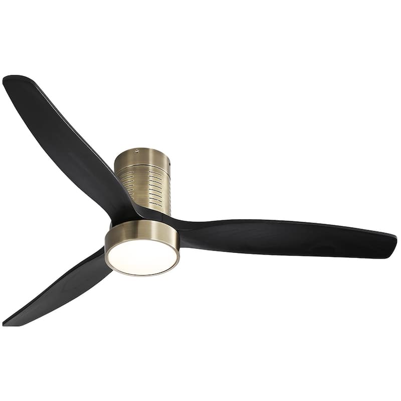 52 Inch Farmhouse Style Flush Mount Ceiling Fan with Light and Remote Control, Reversible DC Motor - Nickel with Black