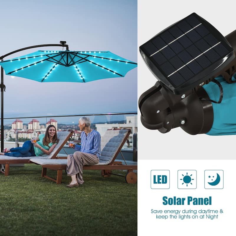 Costway 10 Ft Patio Solar LED Offset Umbrella 40 Lights Crank Cross