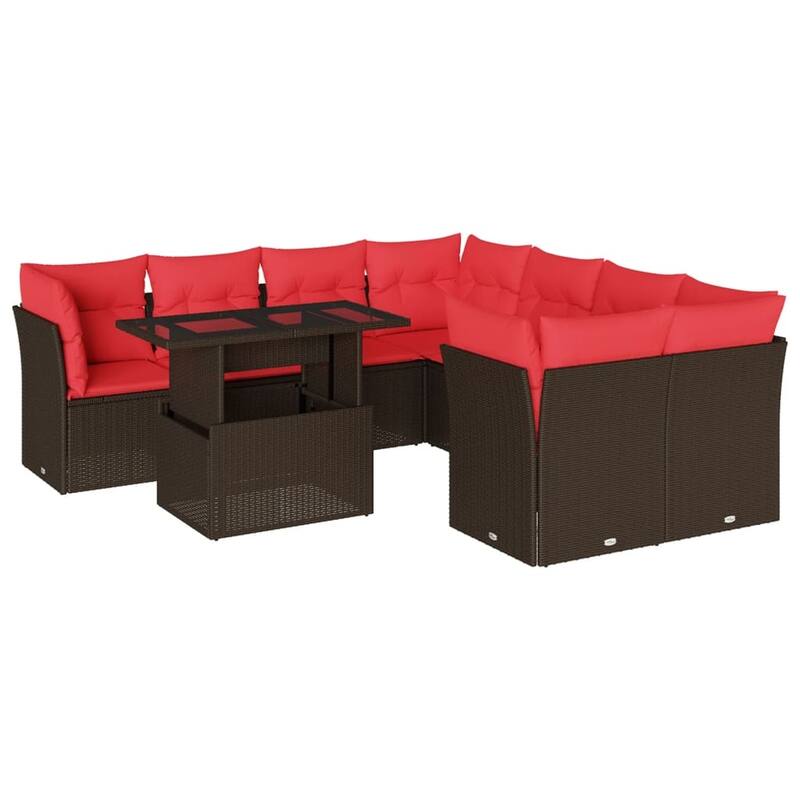 vidaXL Patio Sofa Set with Cushions Modular Outdoor Seating 9 Piece Poly Rattan - 24.4 x 24.4 x 27.2