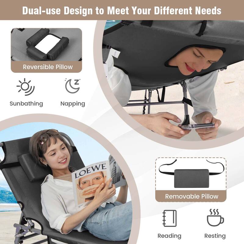 Goplus 2 PCS Outdoor Folding Chaise 5-Position Lounge Chair with - See Details