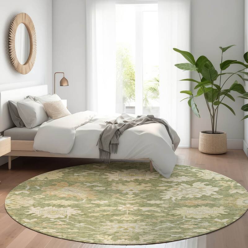 Machine Washable Indoor/ Outdoor Traditional Casual Chantille Rug - Aloe - 8' x 8'