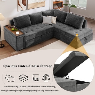 91.5-Inch L Shaped Sectional Sofa with Pull Out Sleeper Sofa Bed ...