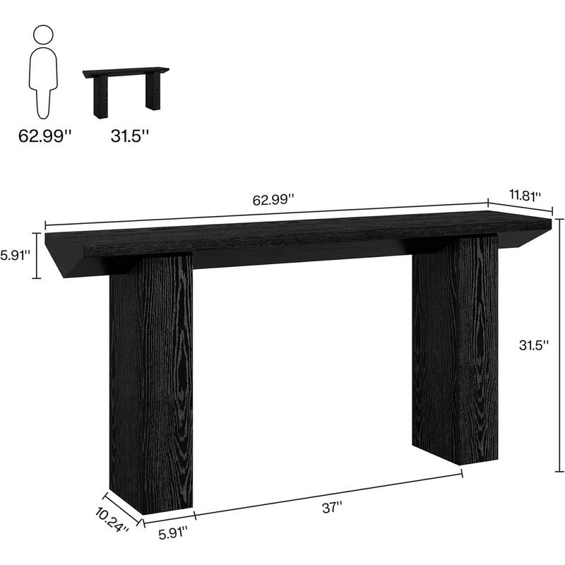63" Black Wood Industrial Farmhouse Console Table, Extra Long Entryway Sofa Table for Hallway or Living Room
