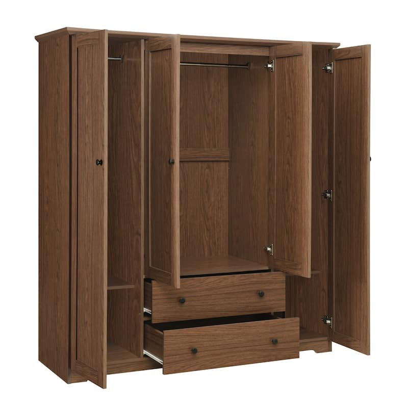 Roomfitters 4-Door Wardrobe Armoire with 2 Drawers and Hanging Rail