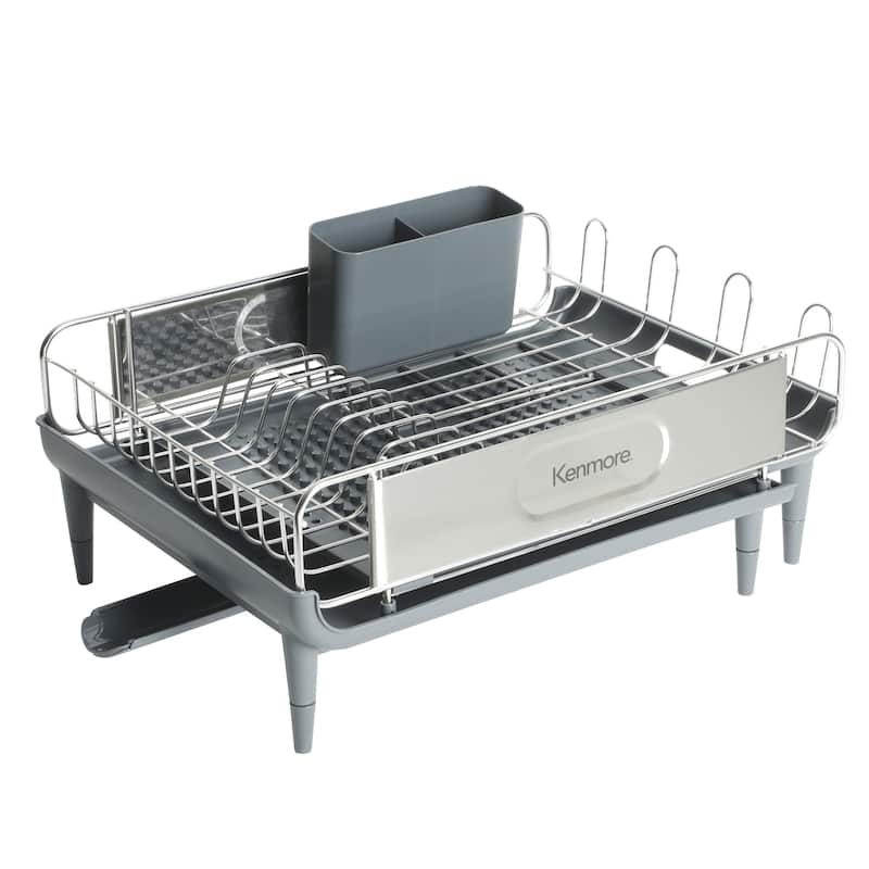 Kenmore Loxdell Expandable Full Size Rust Resistant Dish Rack with Drain Board and Flatware Caddy