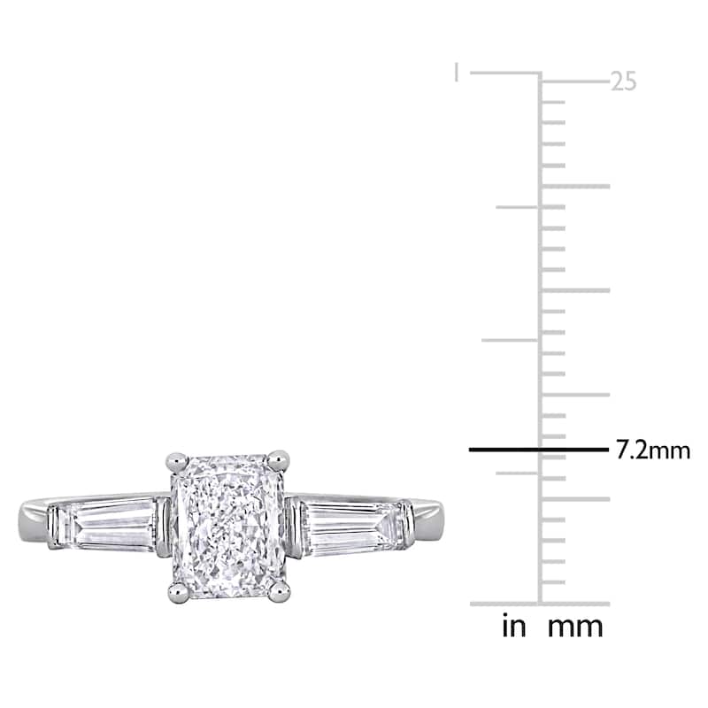Miadora 1 1/2ct TDW Radiant and Taper Diamond Three Stone Engagement Ring in 14k White Gold