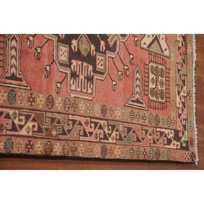 Pink Geometric Meshkin Persian Vintage Area Rug Handmade Wool Carpet - 4'11"x 9'10"